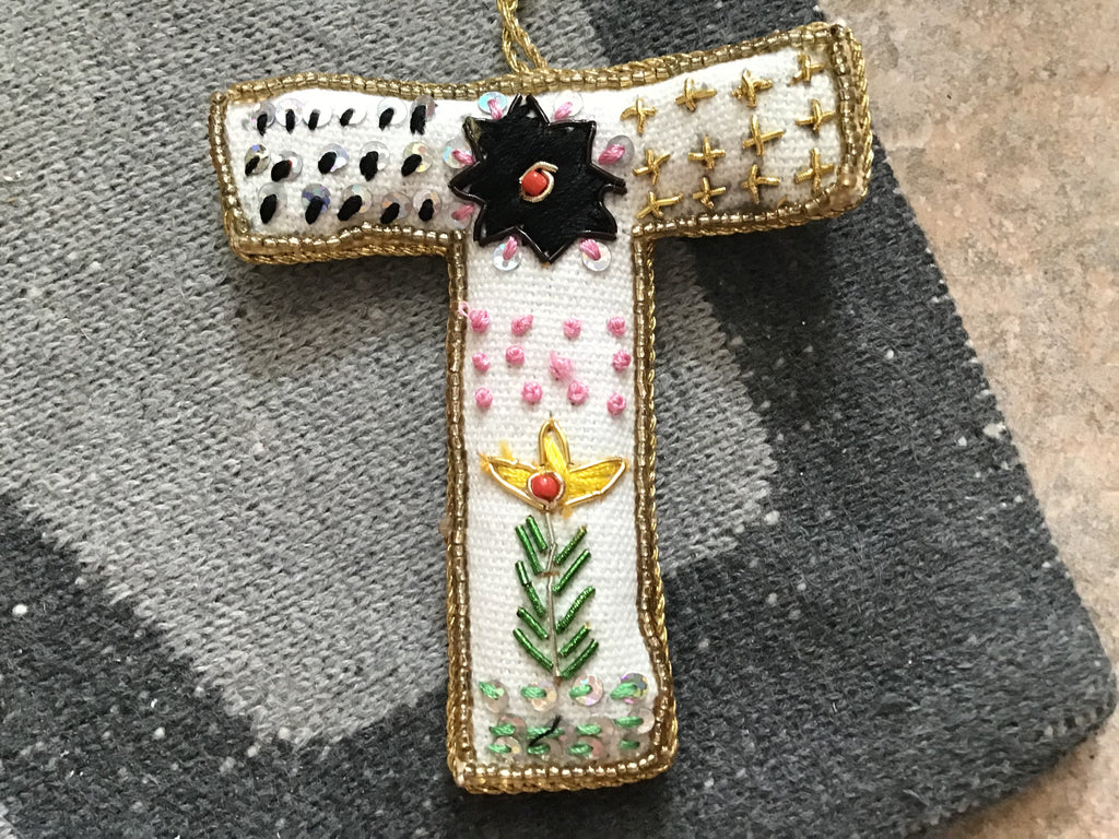 Fabric Alphabet Ornament w/ Beads & Embroidery, Multi Color, 26 Styles