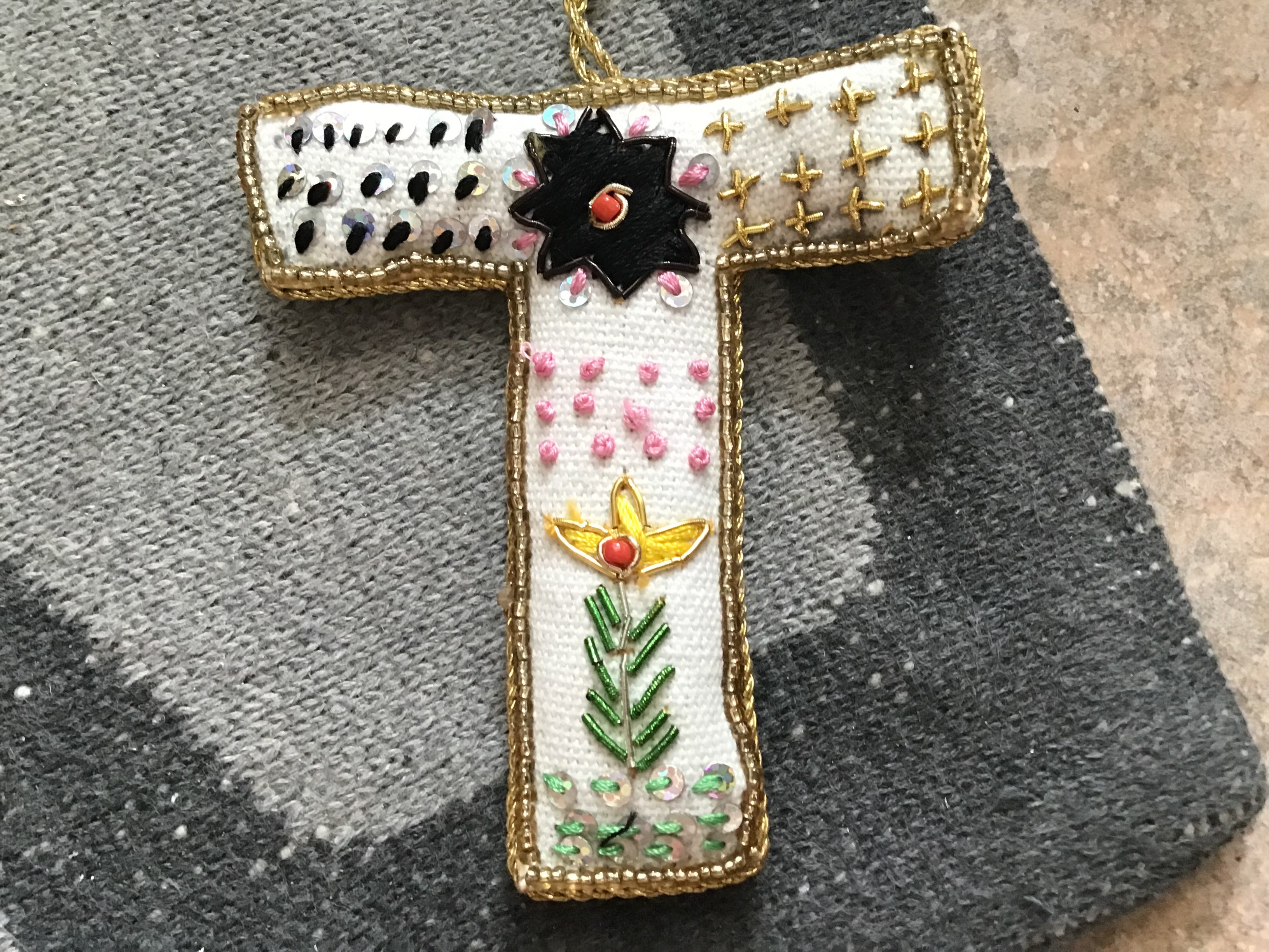 Fabric Alphabet Ornament w/ Beads & Embroidery, Multi Color, 26 Styles