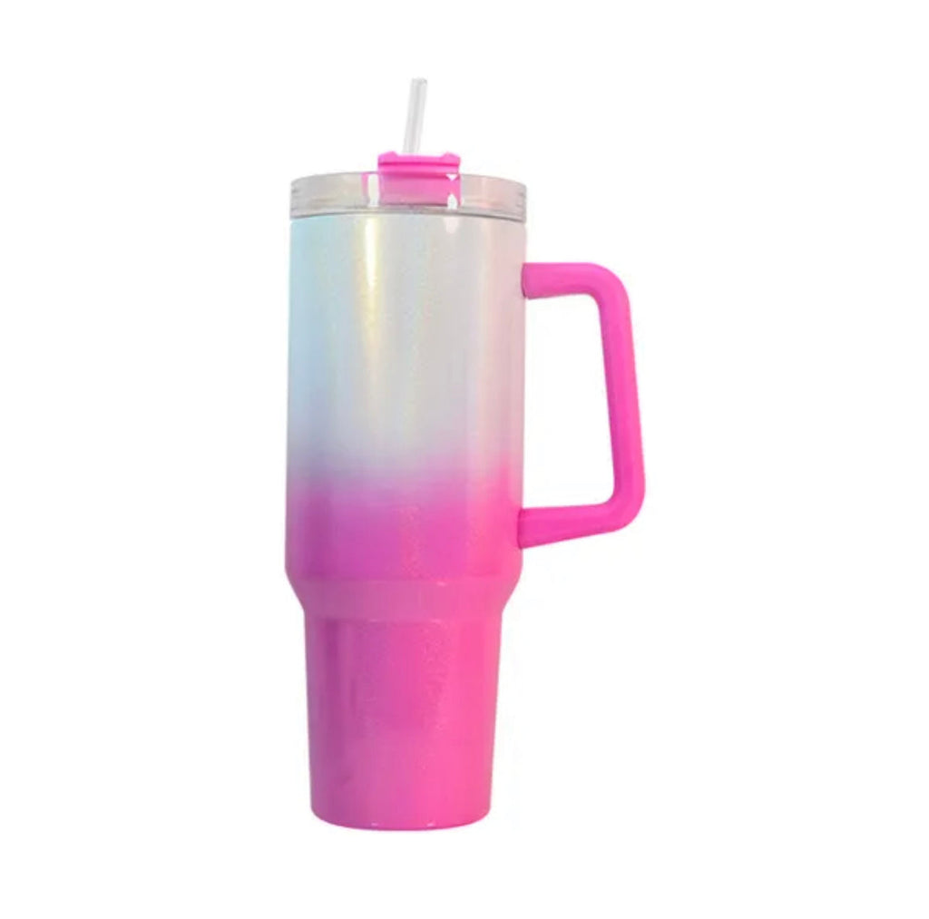 Gobelet 40 oz en acier inoxydable à sublimation avec dégradé pailleté holographique et poignée