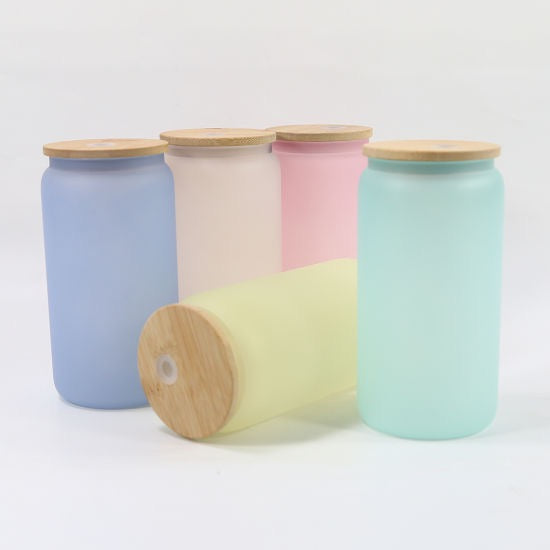 16oz Blank Sublimation color changing glass Jar Cans Tumblers (Includes Bamboo Lid & Straw)