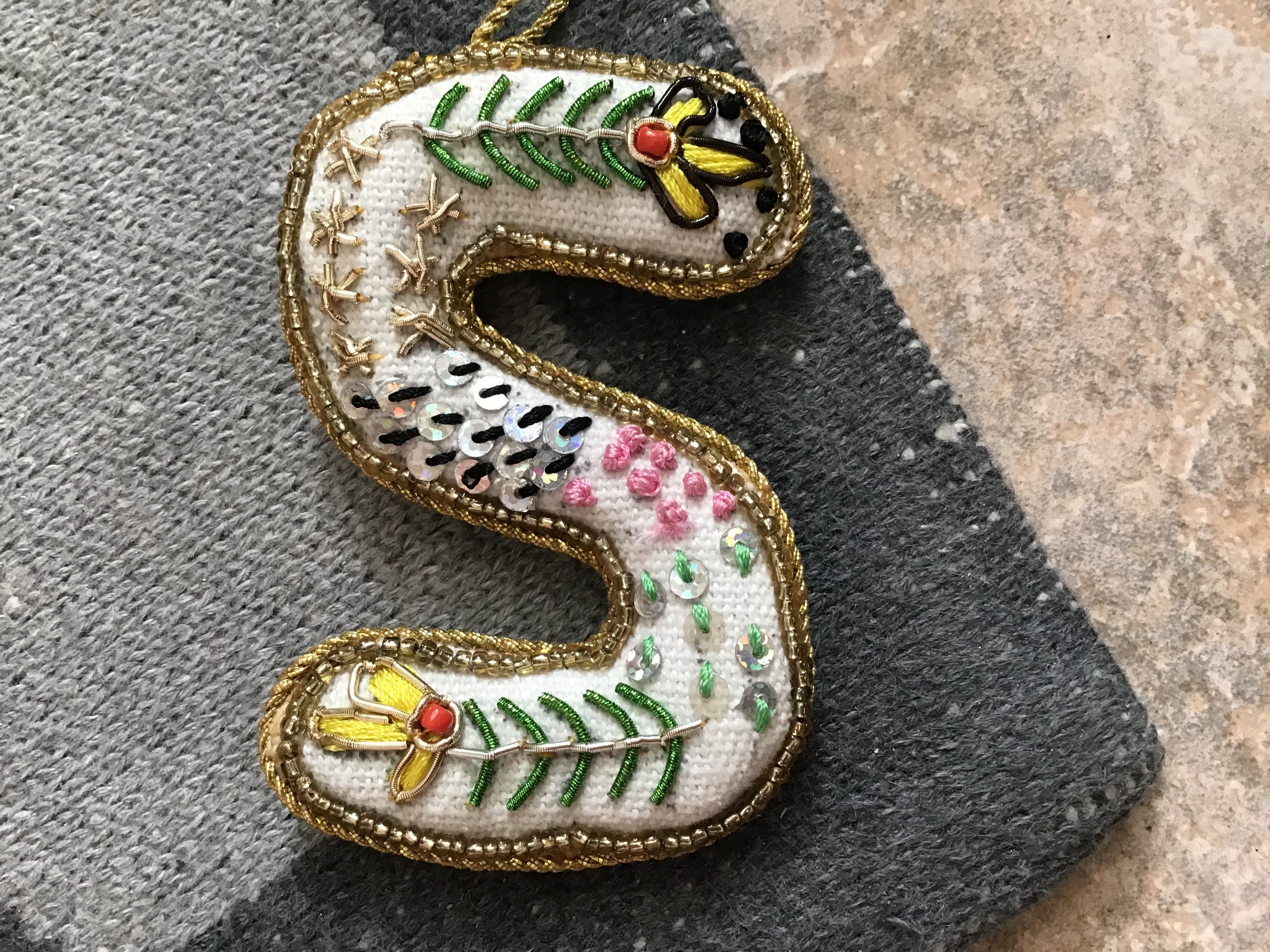 Fabric Alphabet Ornament w/ Beads & Embroidery, Multi Color, 26 Styles