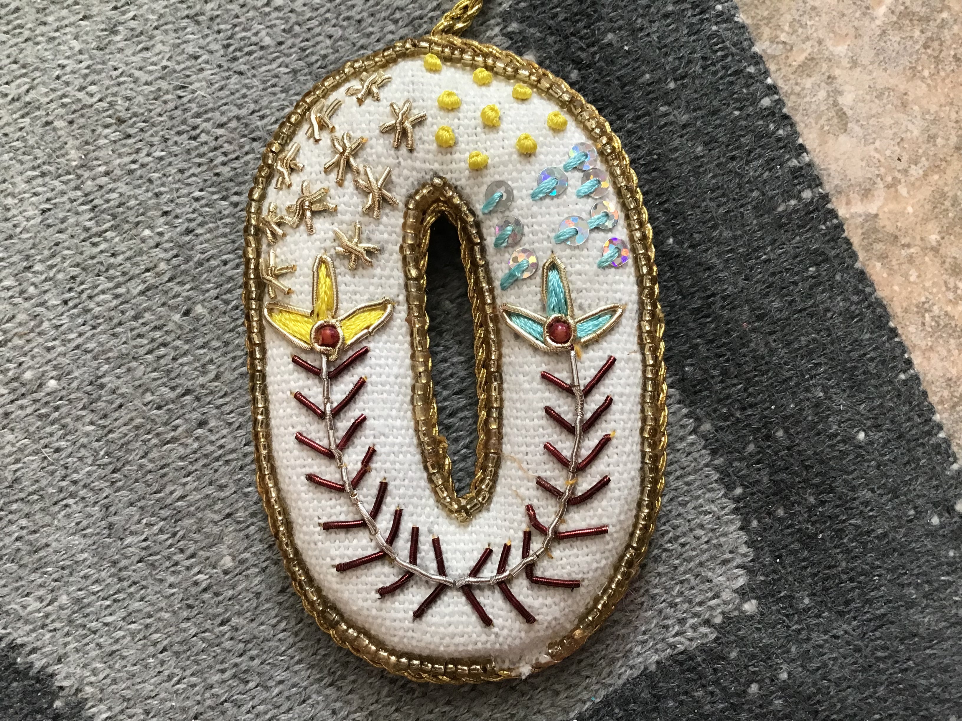 Fabric Alphabet Ornament w/ Beads & Embroidery, Multi Color, 26 Styles