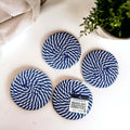 Blue Braided Holiday Coaster Set 4 Pack Candy Cane Stripe Table Protectors Absorbent Drink Mats