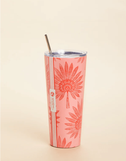 Insulated Travel Tumbler with Palm Frond Design - 30 oz