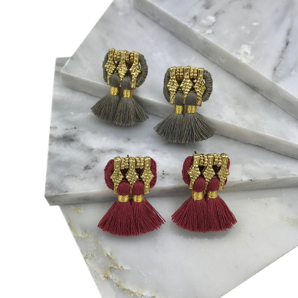 Jhumka Tassel Earrings Boho Handmade Cotton Tassels Zinc Alloy 4 Colors