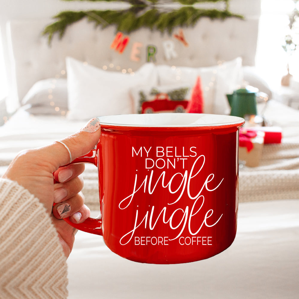 Jingle Jingle Ceramic Campfire Mug 14.5oz Red Or Green, Double Sided White Lettering, Microwave Safe