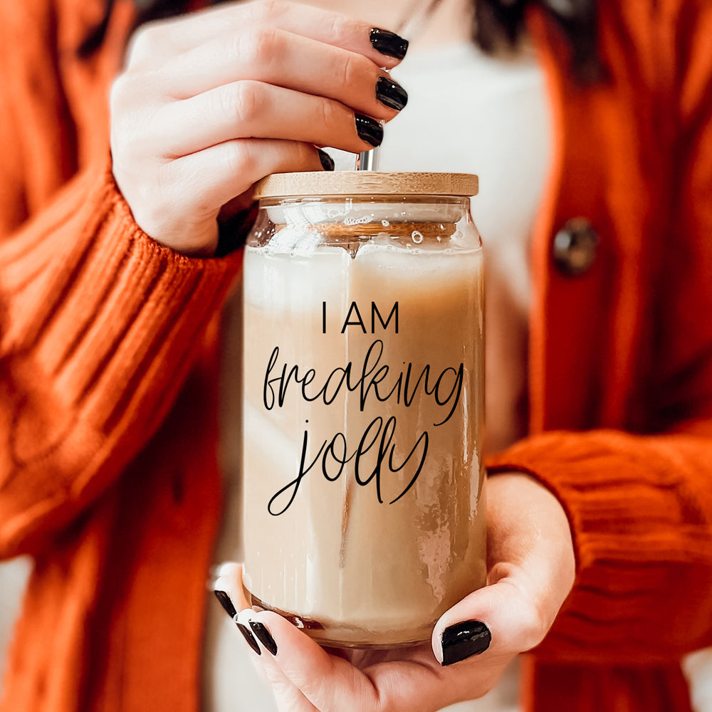 Freaking Jolly 17oz Tumbler With Bamboo Lid, 2 Stainless Straws And Cleaner
