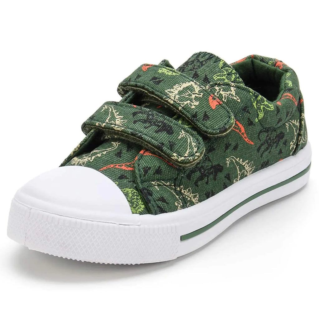 K KomForme Toddler Boys & Girls Shoes Kids Canvas Sneakers with Cartoon Dual Hook and Loops 6 Toddler Tyrannosaurus Dinosaur - # BOAA71510005