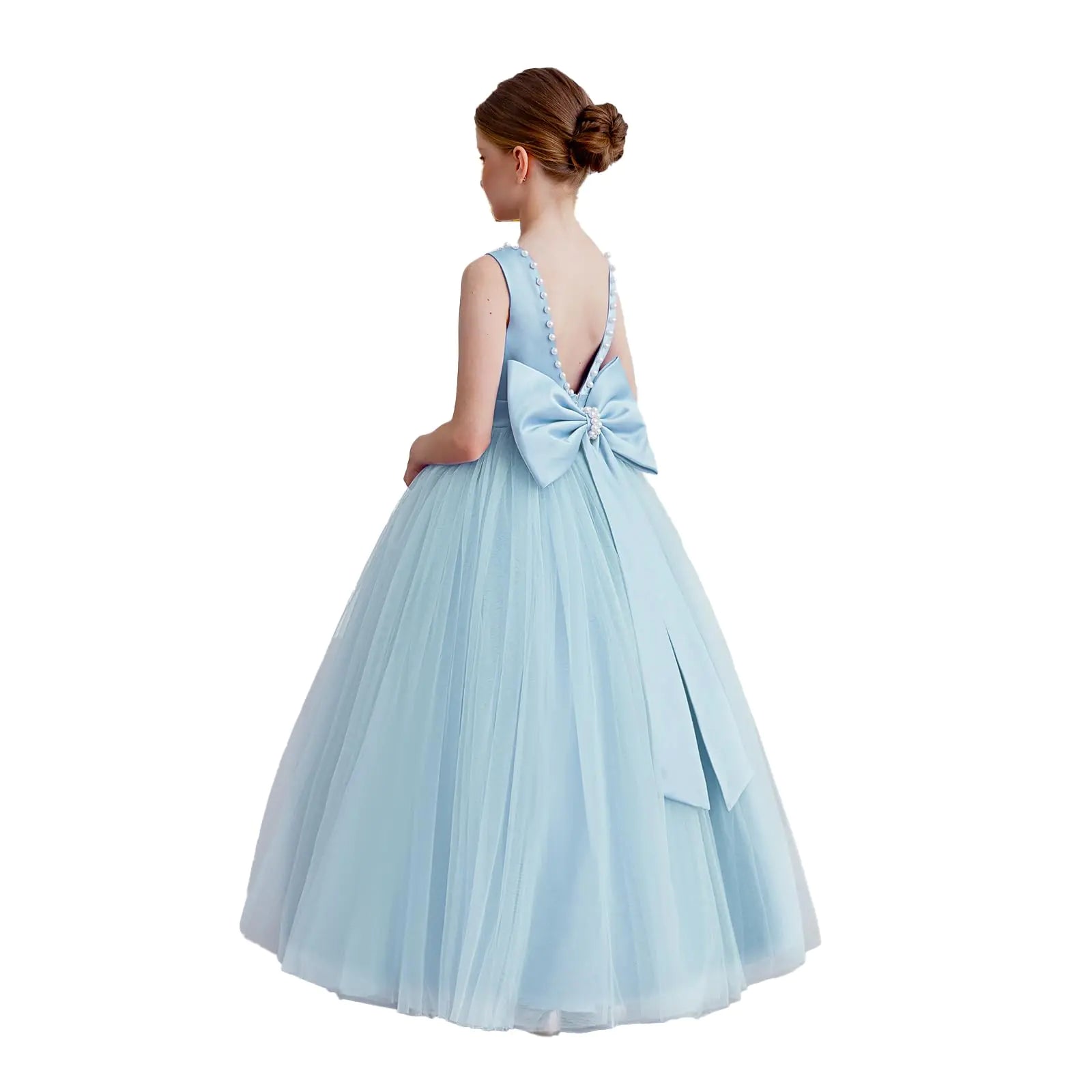 KAQININI Flower Girl Dress-Kids Satin Tulle Wedding/Guest Party/Birthday/Bridesmaid/Communion Pageant/Prom Ball Gown Maxi - #