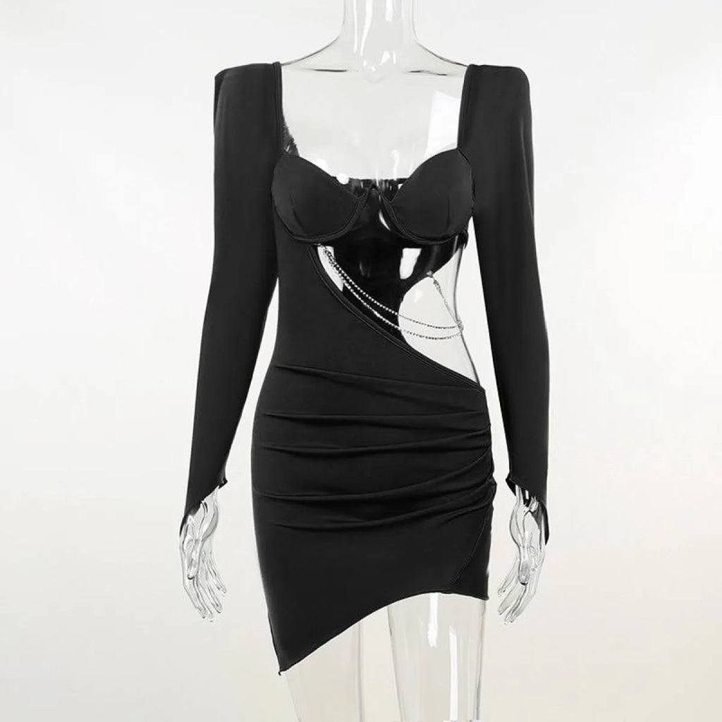 Hollow Out Full Sleeve Mini Dress