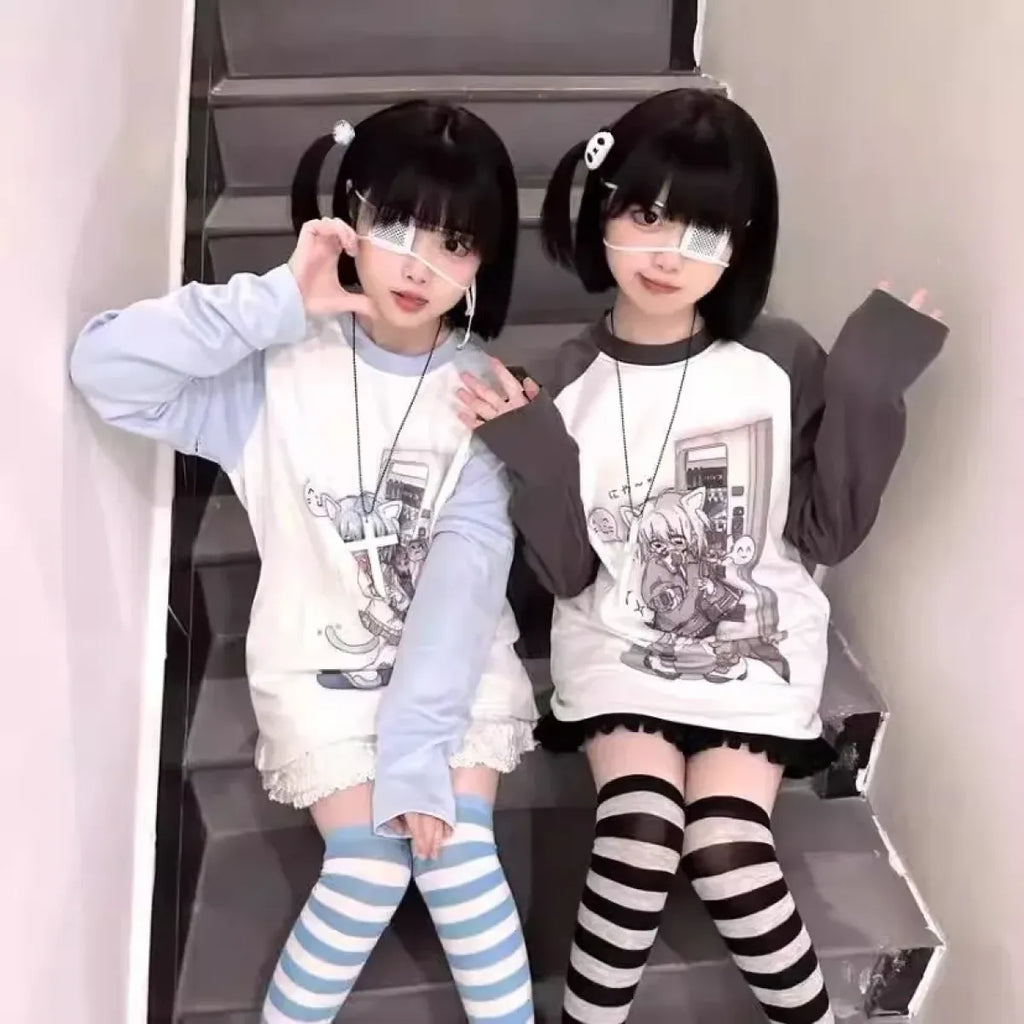 Kawaii Y2K Harajuku Top – Detachable Sleeve Anime Tee