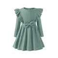 Kionio Toddler Girl Dress-Baby Sweater Dresses-Ruffle Ribbed Knit Long Sleeve A-Line Swing-Fall-Winter - # GIAA211710009