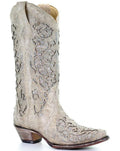 Bottes de cowgirl à talons hauts style western avec fleurs ajourées et strass – Sexy