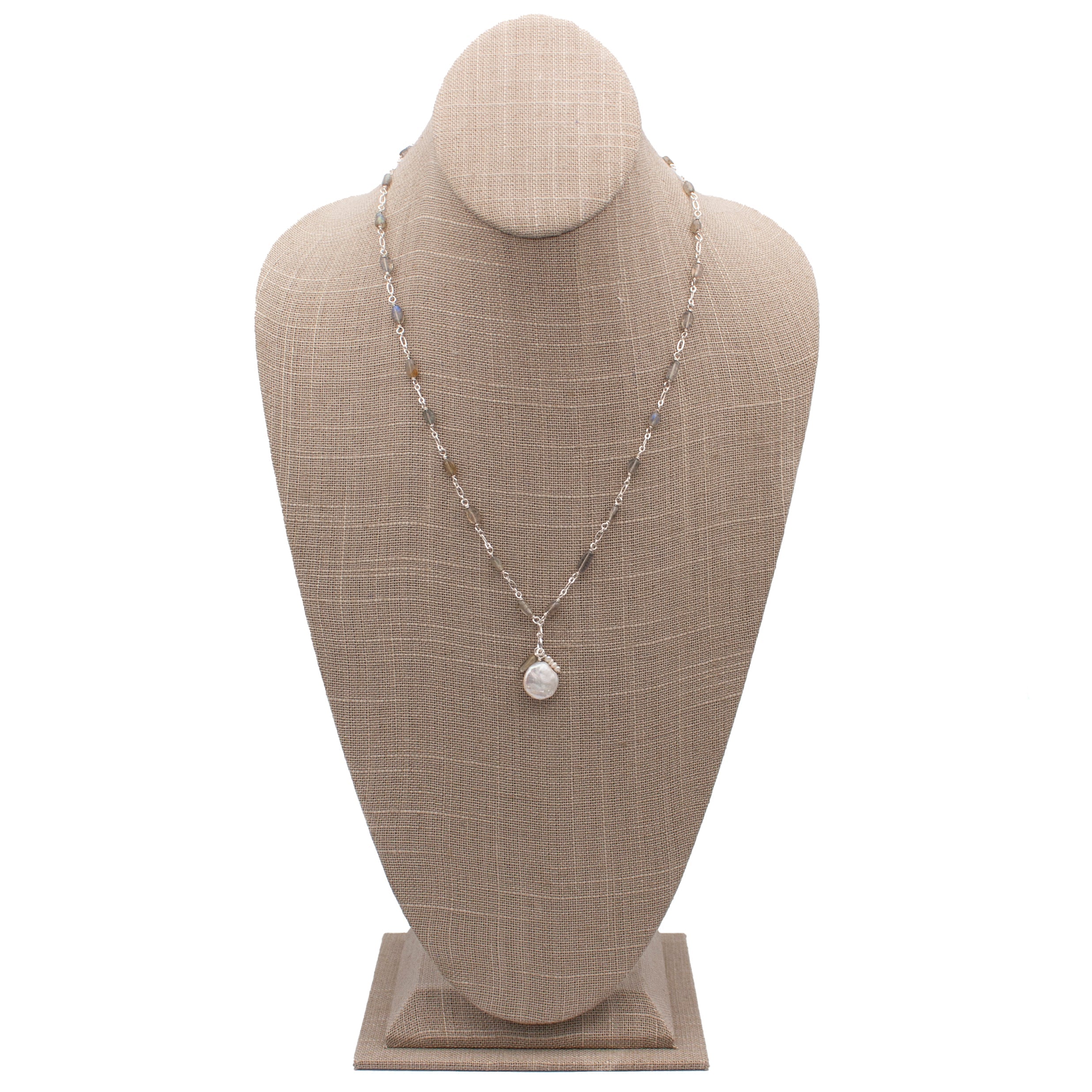 Labradorite Chain Necklace With Freshwater Pearl Pendant