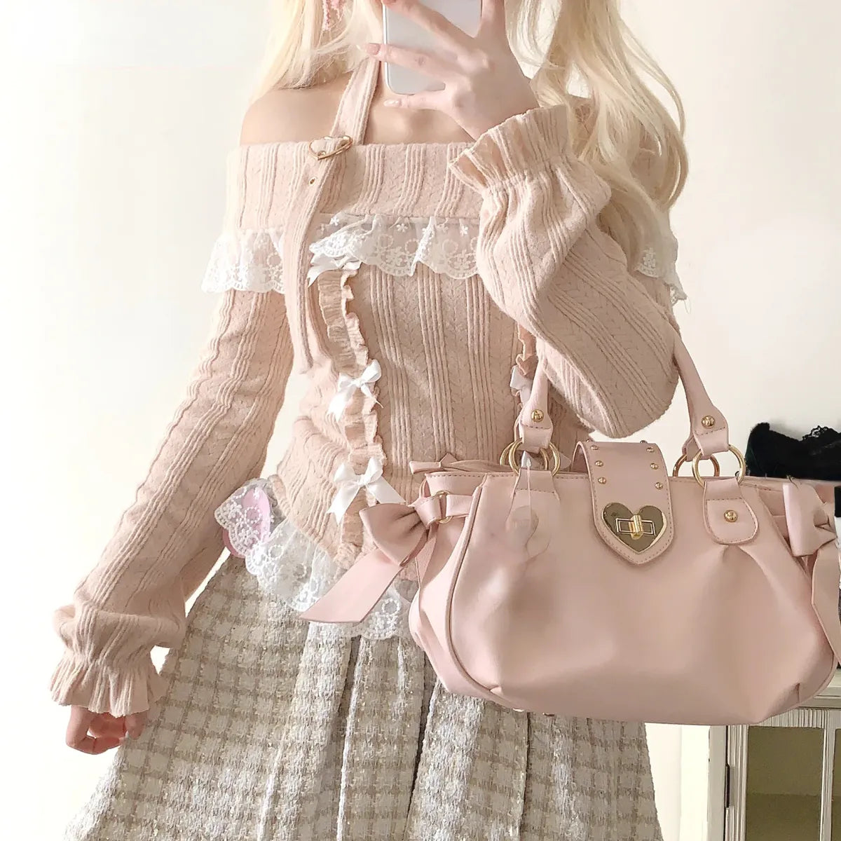 Kawaii Lace Patchwork Knit Top – Halter Neck Lolita Sweater