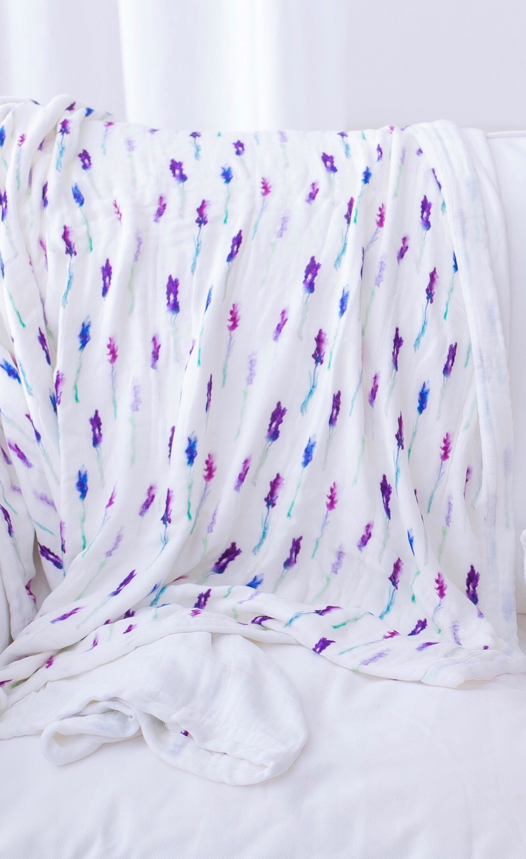 Lavender White Cotton Muslin Baby Swaddle Blanket 47x47