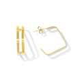 Layered Square Hoop Earrings Recycled Brass Double Layer Modern Geometric