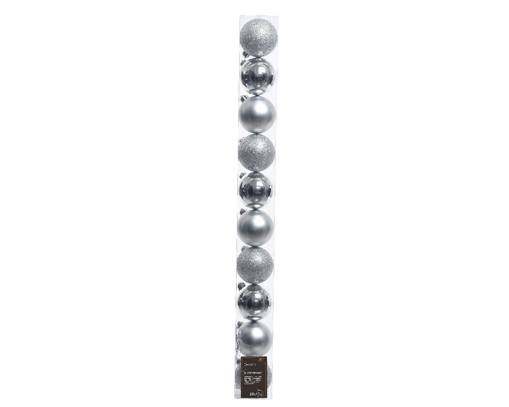 Elegant Assorted Shatterproof Ornaments - Set of 10 - Silver