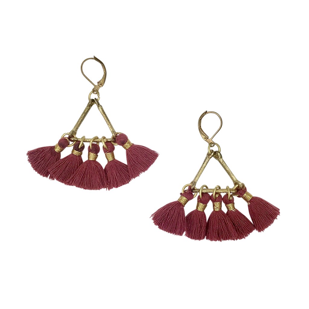 Lola Fan Tassel Earrings Boho Indian Cotton Tassels Zinc Alloy Handcrafted