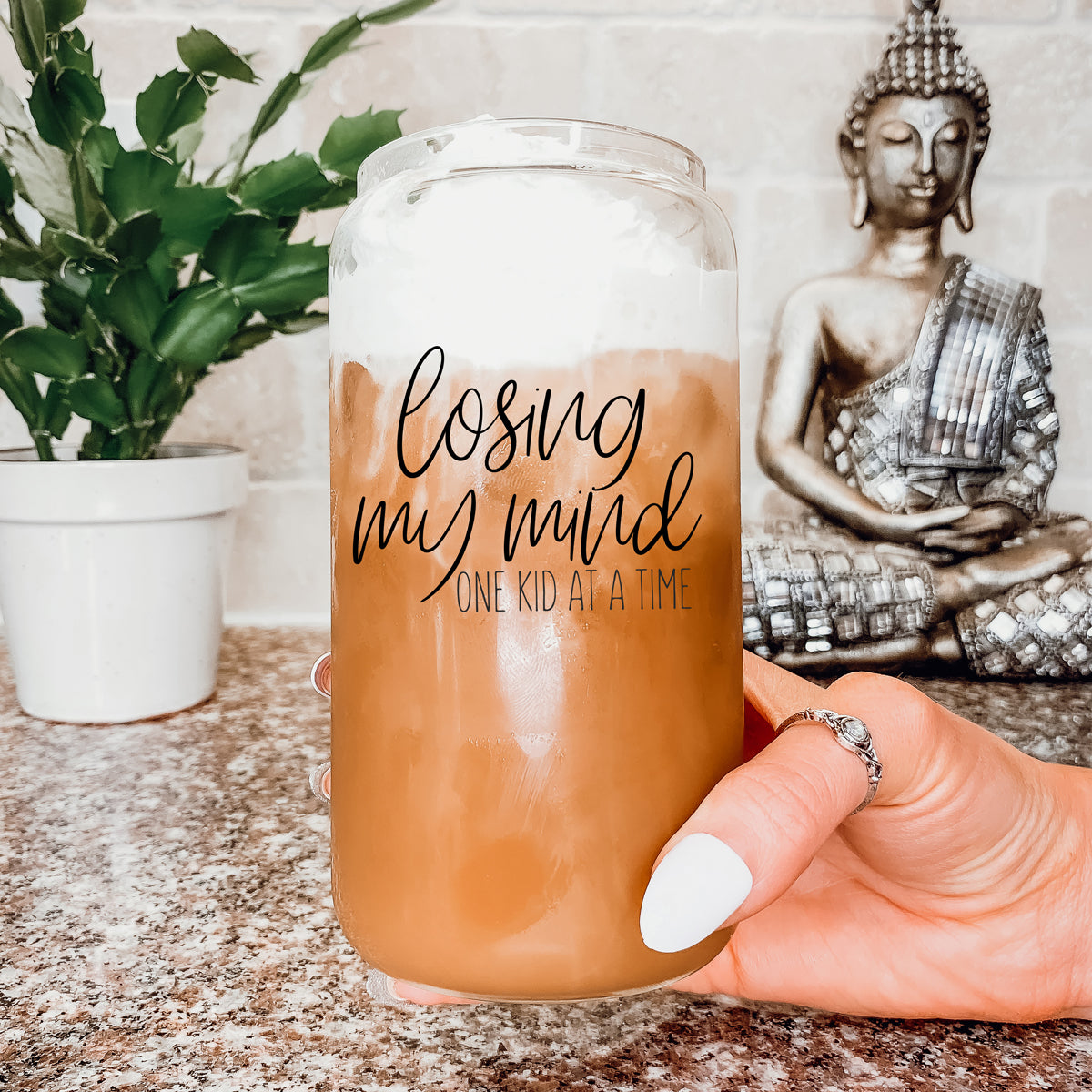 Losing My Mind 17oz Glass Tumbler With Bamboo Lid Stainless Straws Straw Cleaner Gift