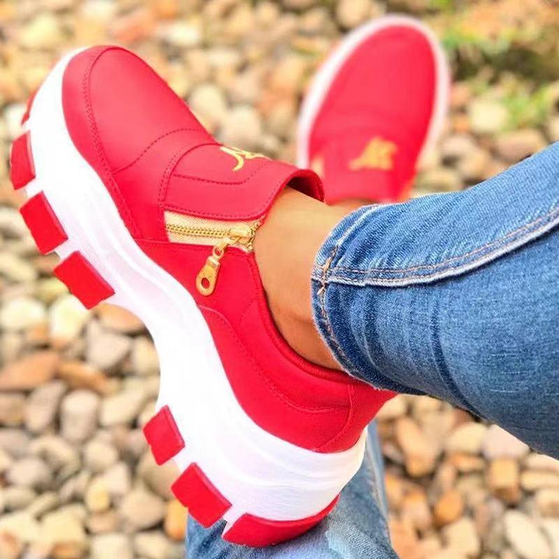 Luxury Women Blue Espadrilles New Solid Color Thick Bottom Zipper Walking Women's Shoes Slip-on High Top Sneakers Round Toe Thick Sole Zipper Ballet Flats Flat Skate Walking Shoes