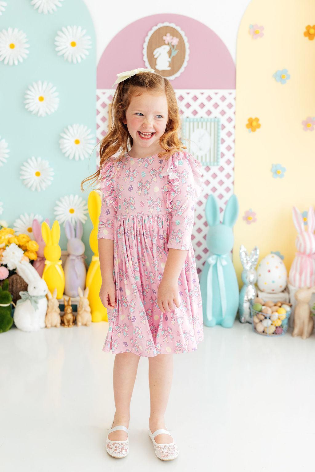 Robe virevoltante à volants et manches 3/4 Little Bow Peeps