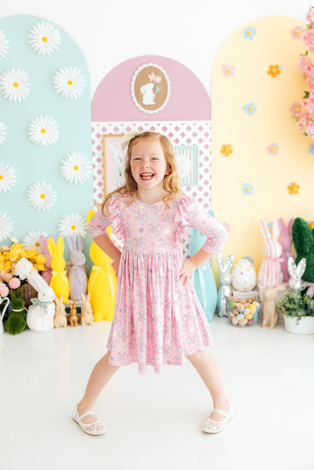 Robe virevoltante à volants et manches 3/4 Little Bow Peeps