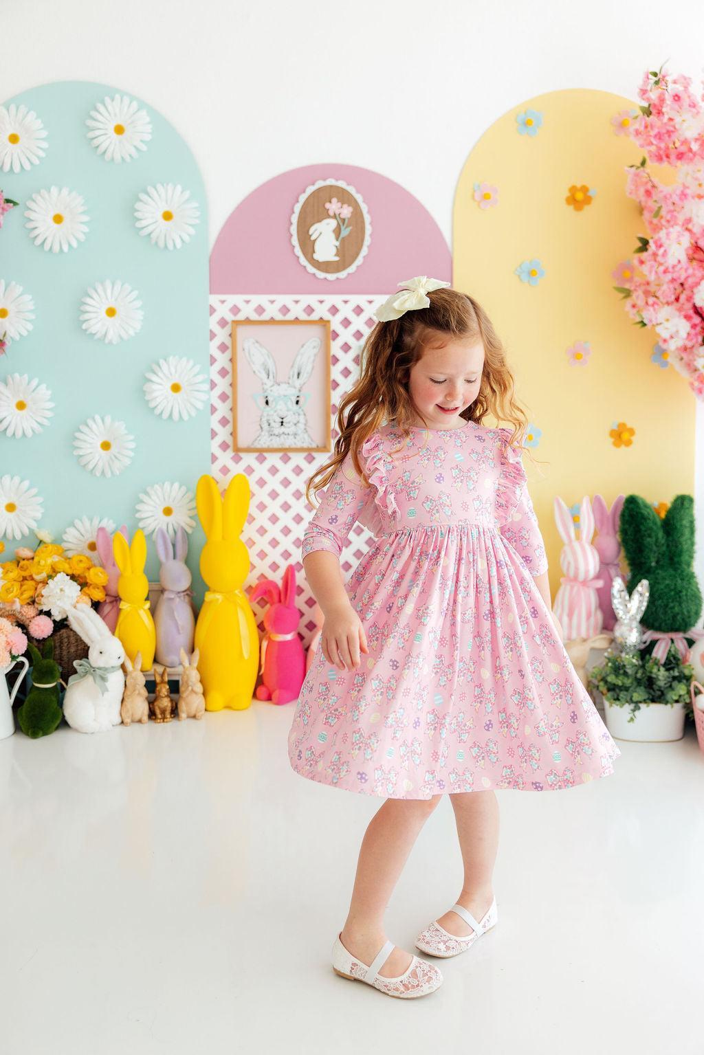 Robe virevoltante à volants et manches 3/4 Little Bow Peeps