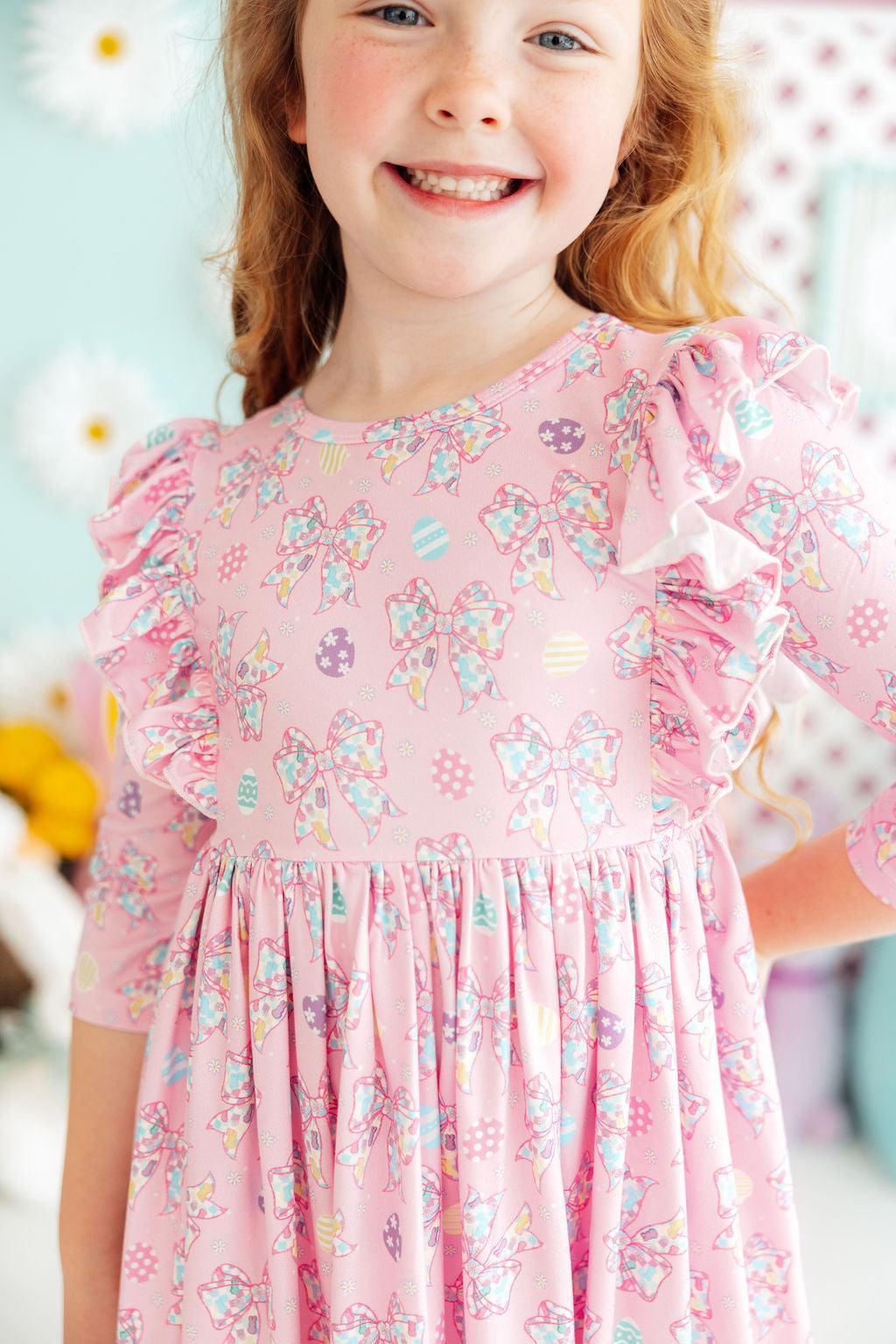 Robe virevoltante à volants et manches 3/4 Little Bow Peeps