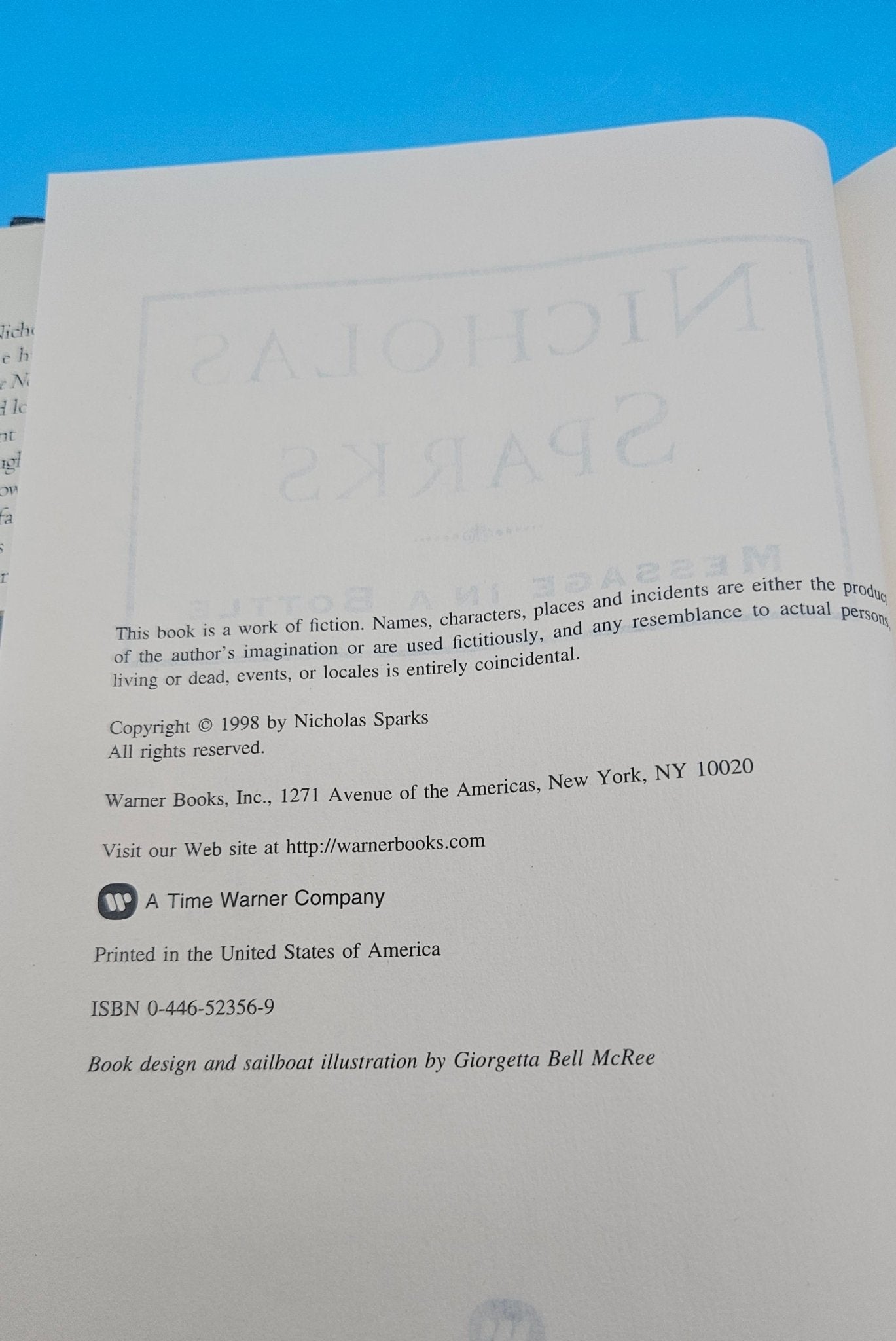 Message in a Bottle – 1998 Hardcover by Nicholas Sparks