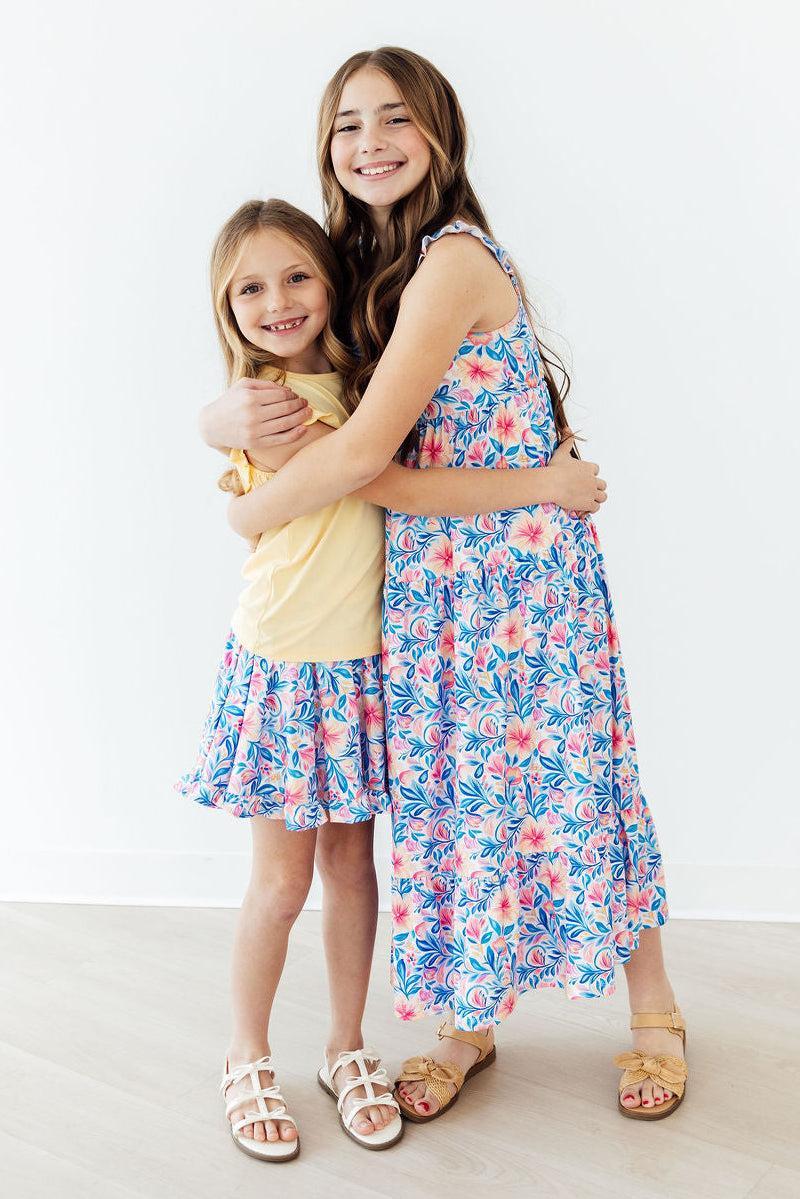 Robe longue volantée à motif floral aquarelle