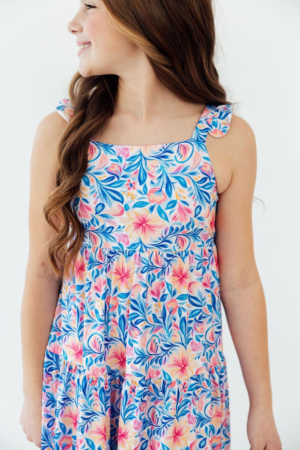 Robe longue volantée à motif floral aquarelle