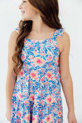 Robe longue volantée à motif floral aquarelle