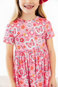 Robe virevoltante hippie Sissy à manches courtes et poche