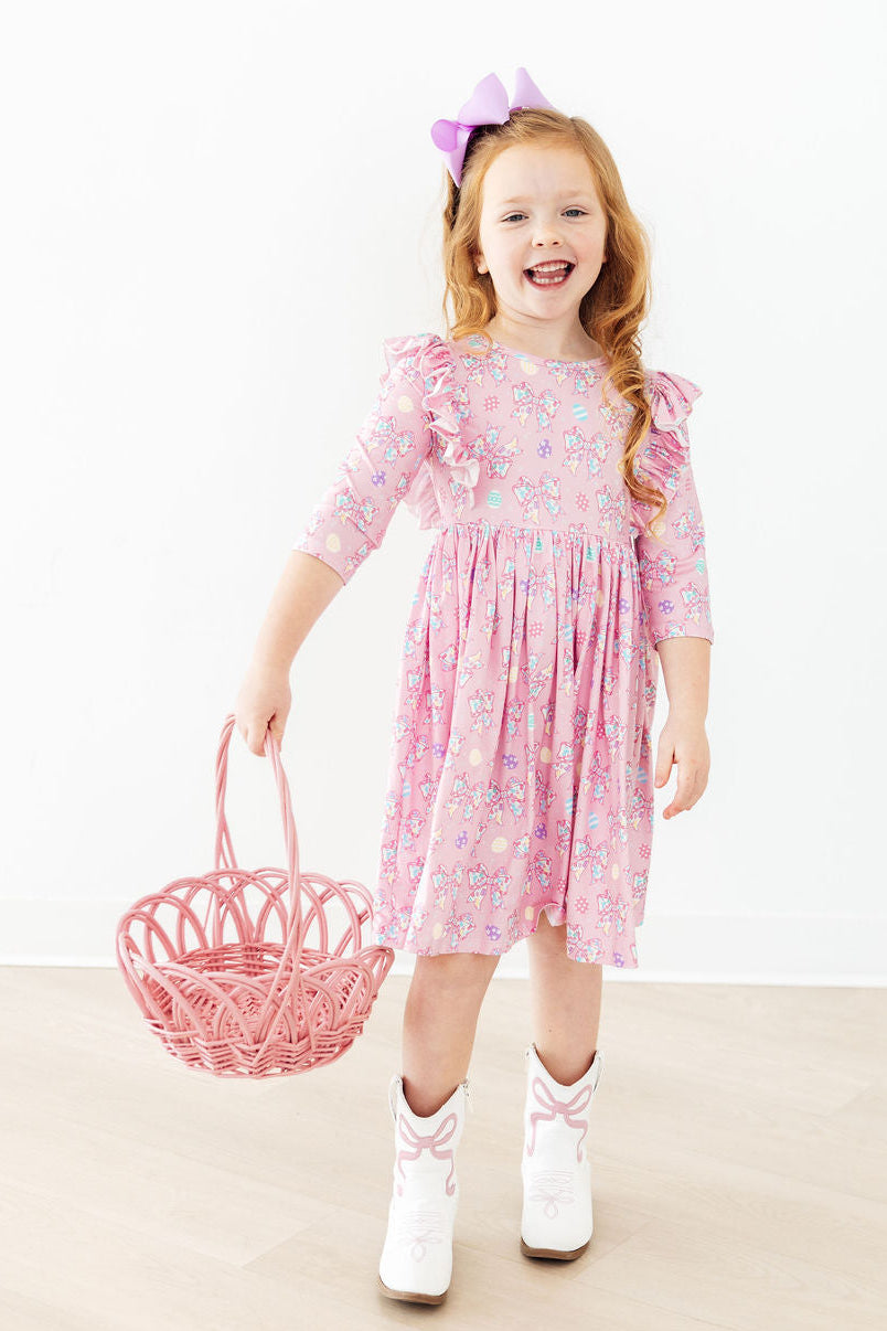Robe virevoltante à volants et manches 3/4 Little Bow Peeps