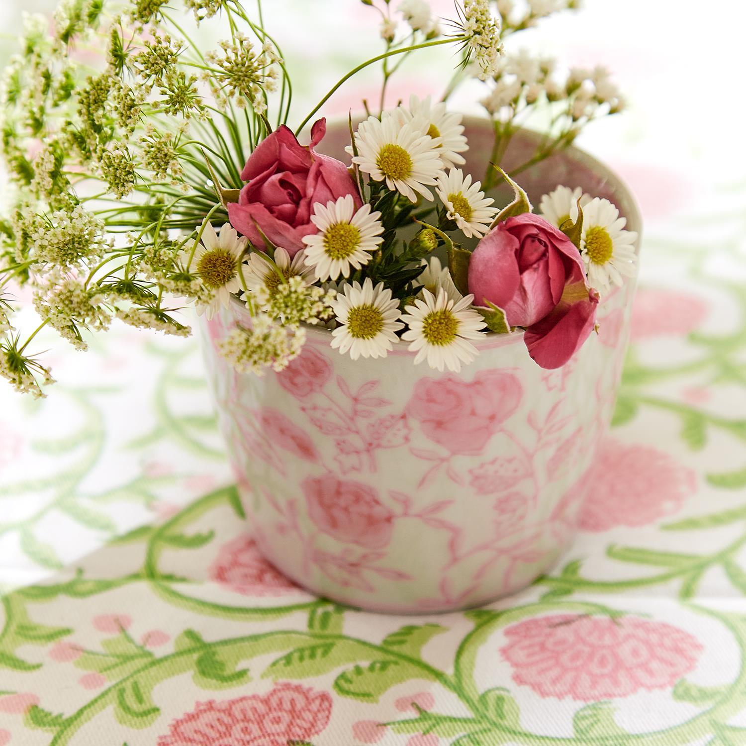 Mini Pink Hand-Painted Porcelain Cachepots Set Of 6 Decorative Planters