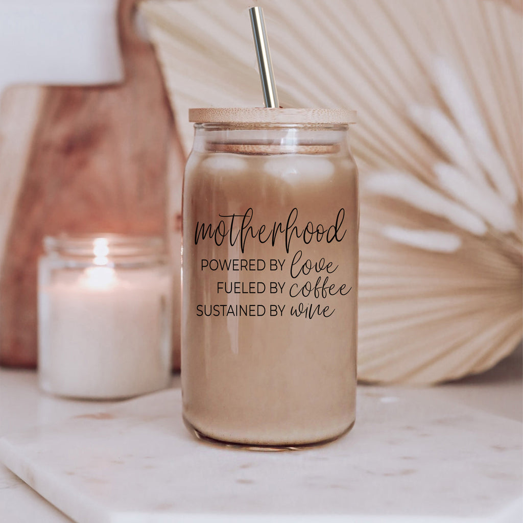 Motherhood Definition 17oz Glass Tumbler With Bamboo Lid And 2 Stainless Straws