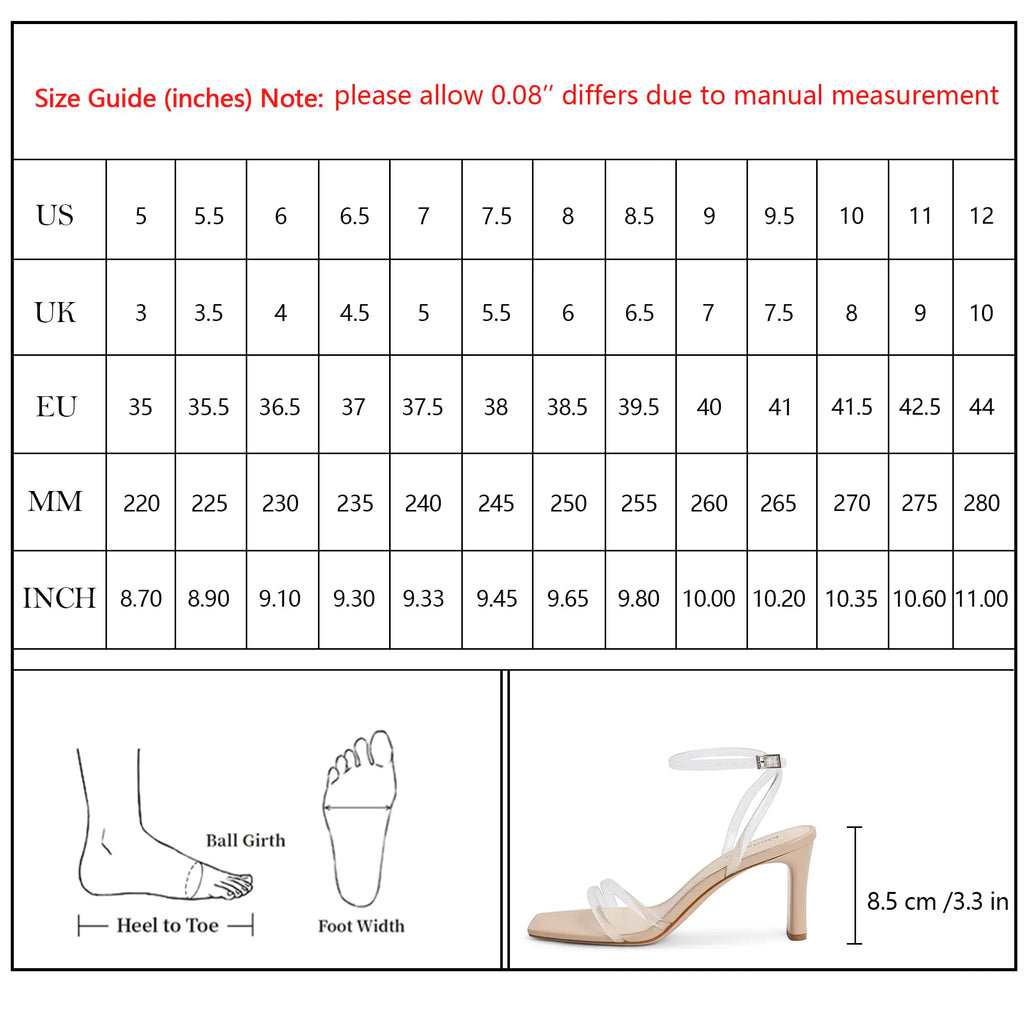 Modatope Womens Sandals Square Open Toe Chunky High Heels Strappy Ankle Strap Sandals Comfort Dress Party Shoes 9 Clear - # GIAA73210002