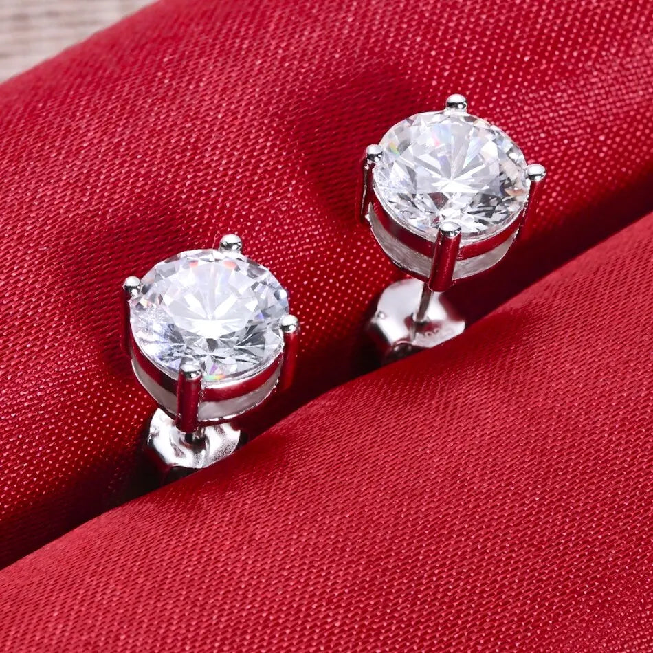 Moissanite 8mm D Color Stud Earrings 0.5-2 Ct 925 Sterling Silver Wedding