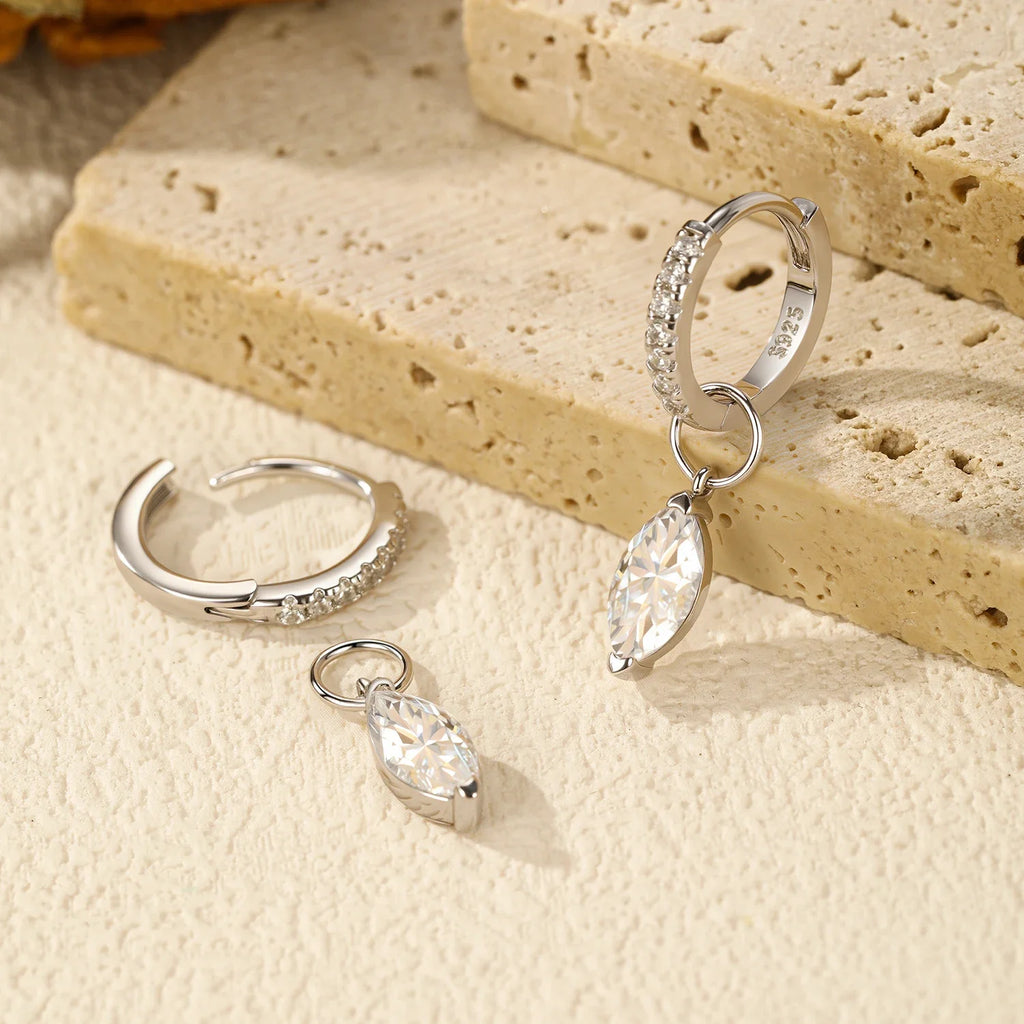 Moissanite 925 Sterling Silver Geometric Hoop Earrings For Women Fine Jewelry