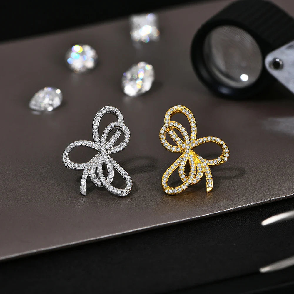 Moissanite Bow Knot Stud Earrings 925 Sterling Silver Sparkling Engagement