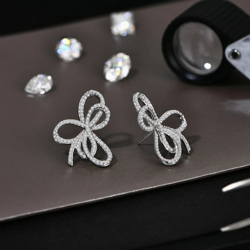 Moissanite Bow Knot Stud Earrings 925 Sterling Silver Sparkling Engagement