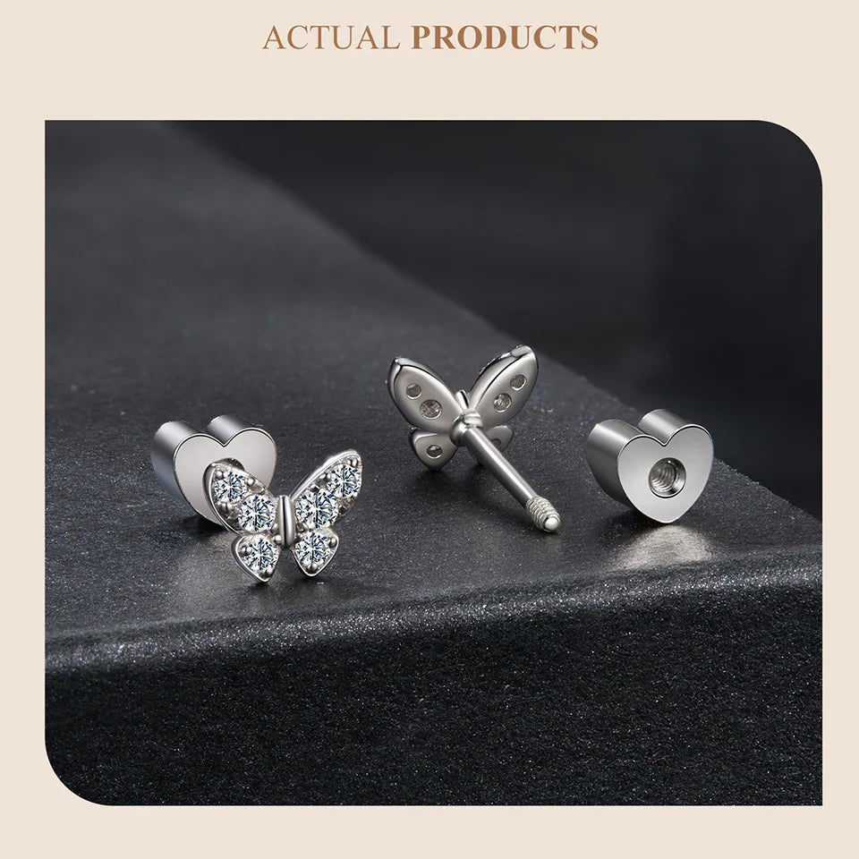 Moissanite Butterfly Clover Stud Earrings 925 Silver Diamond Cut Wedding Gift