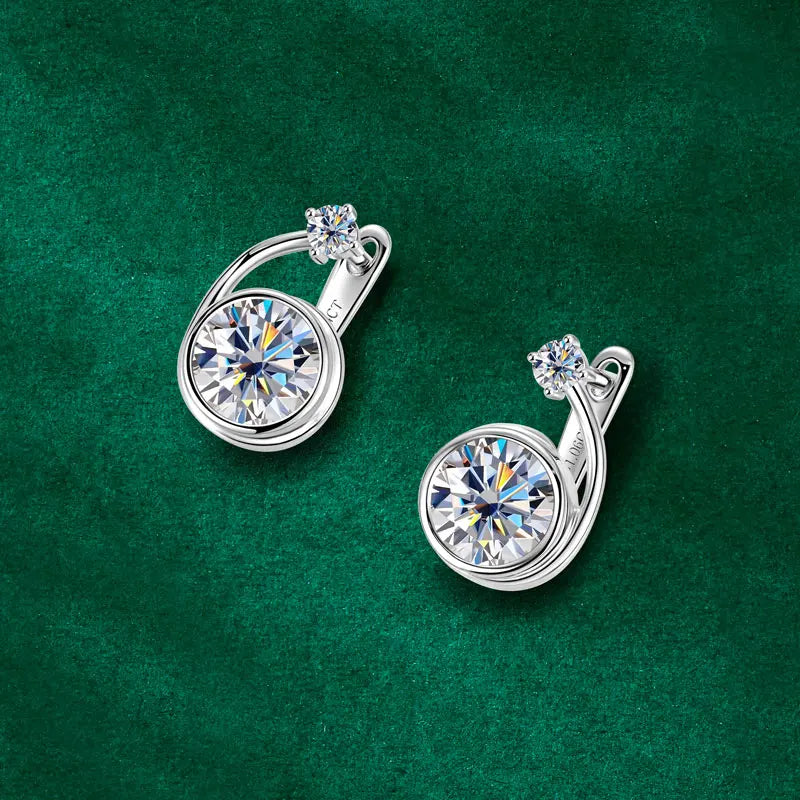 Moissanite Clip Hoop Earrings 925 Sterling Silver D-Color White Round Cut