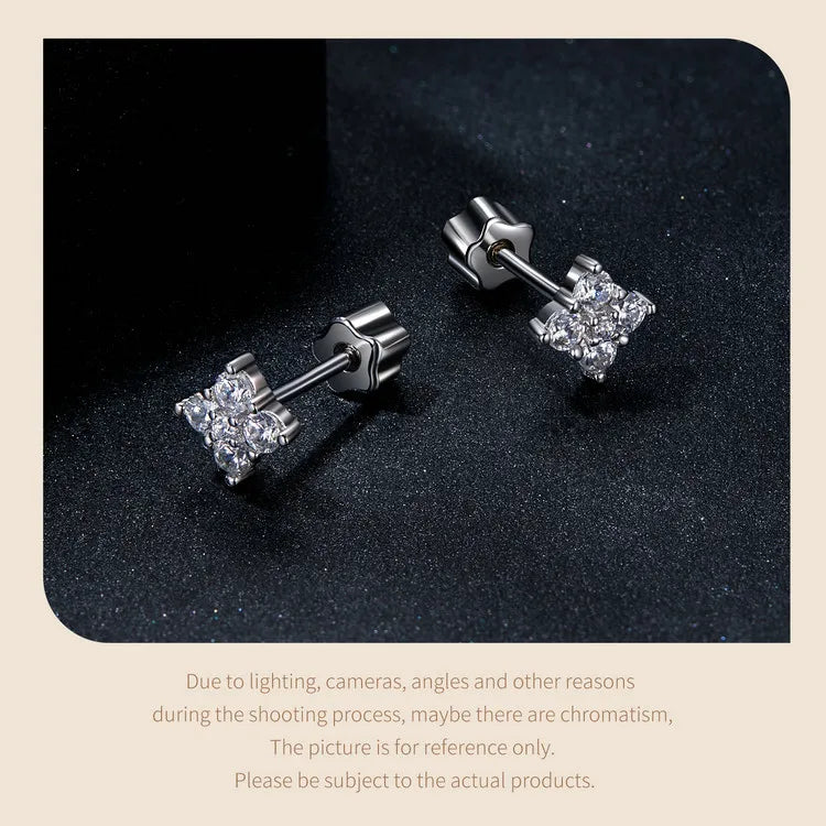Moissanite Four-Leaf Clover Stud Earrings 925 Silver Screw Back Mom Gift