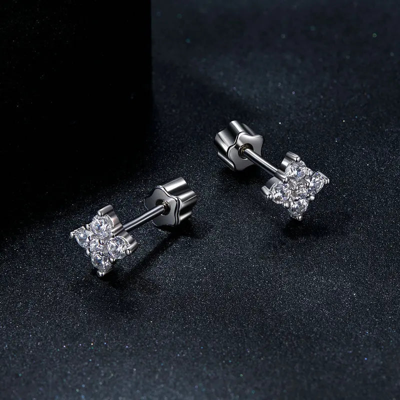Moissanite Four-Leaf Clover Stud Earrings 925 Silver Screw Back Mom Gift