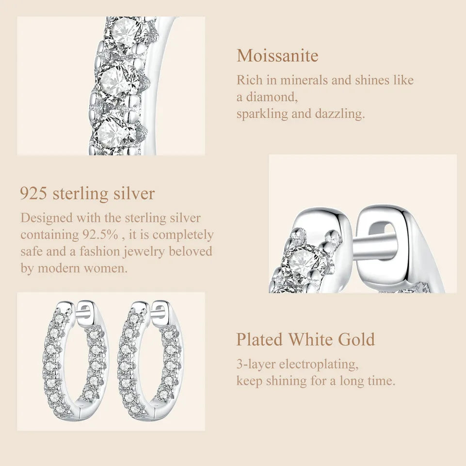 Moissanite Gold Hoop Earrings 925 Sterling Silver D-Color Round Hypoallergenic