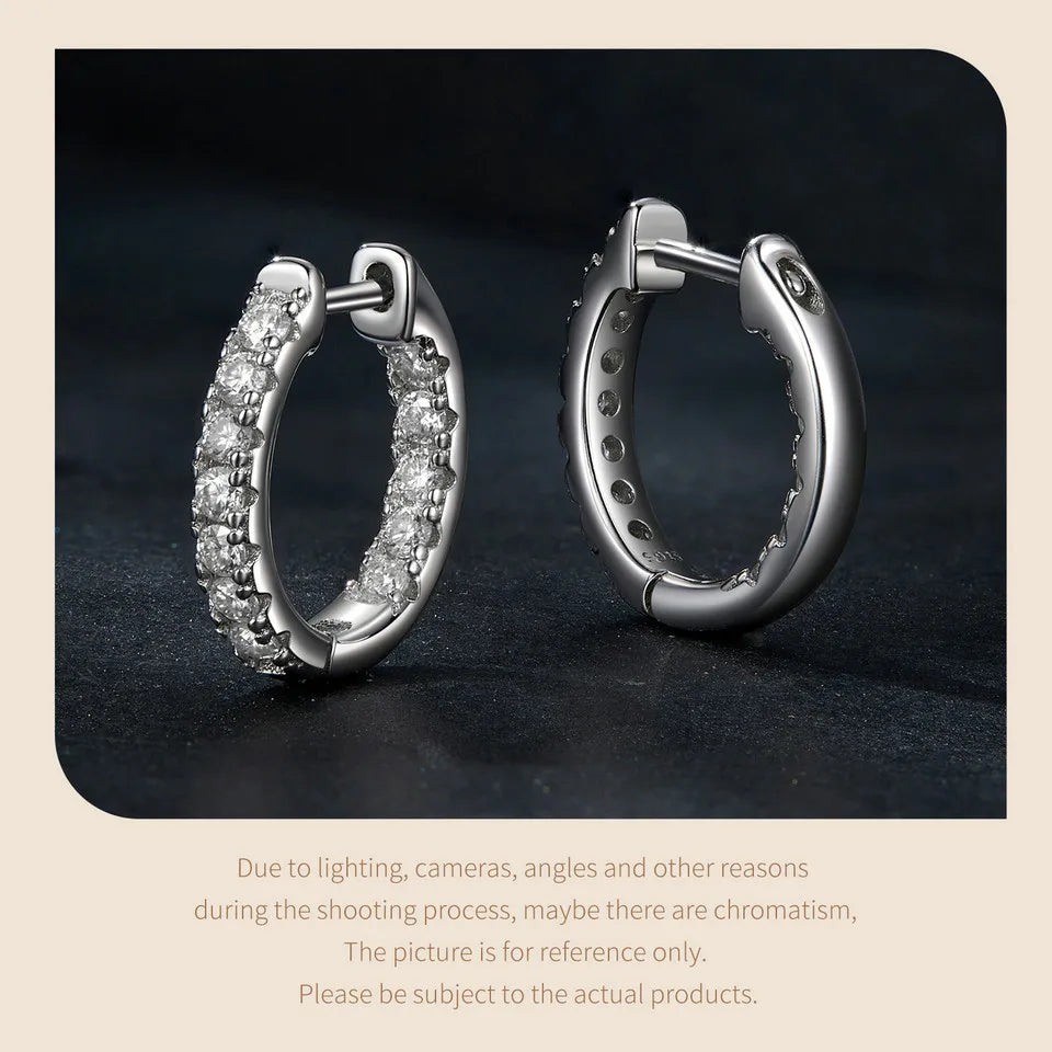 Moissanite Gold Hoop Earrings 925 Sterling Silver D-Color Round Hypoallergenic