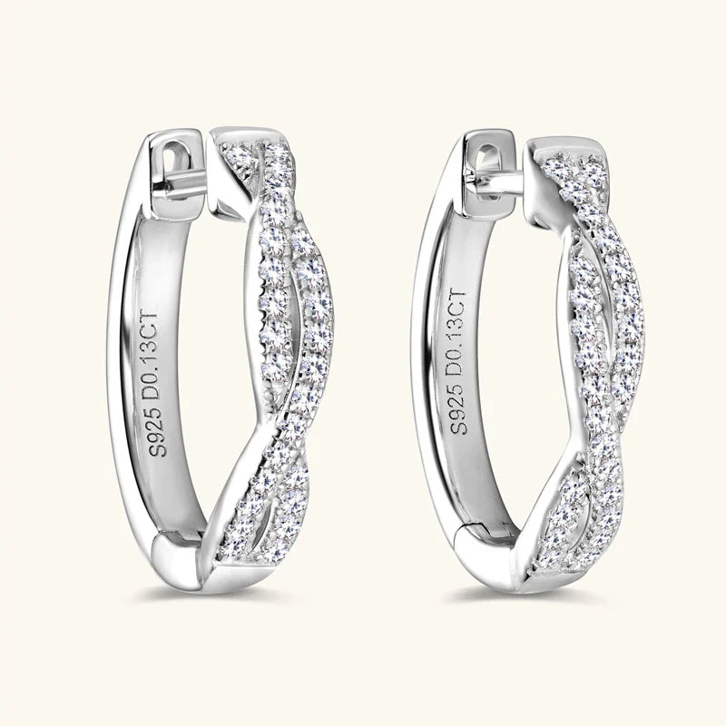 Moissanite Hoop Earrings 925 Sterling Silver Twist Small Hoops For Women
