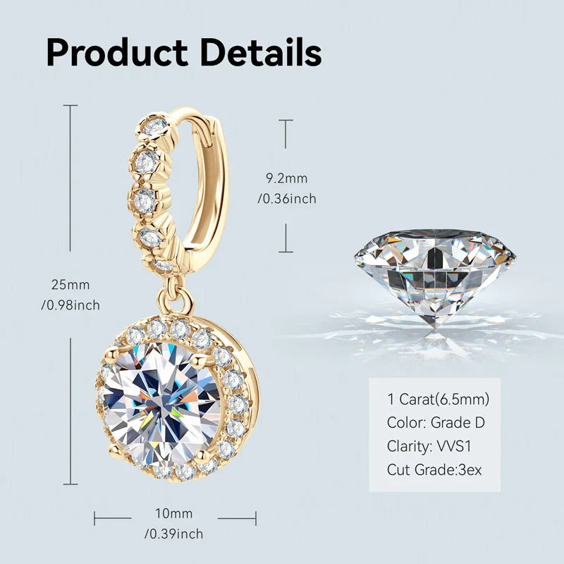 Moissanite Hoop Huggie Earrings 925 Sterling Silver Dangle Drop 3ct 2ct